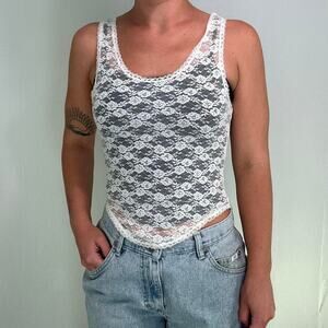 John Galt white lace cami top with corset shape hem